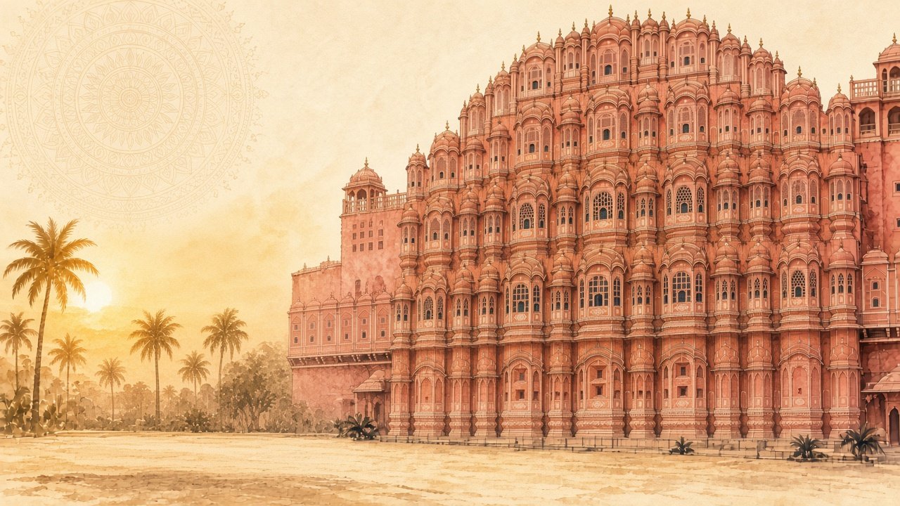 Illustrated Hawa Mahal in Jaipur